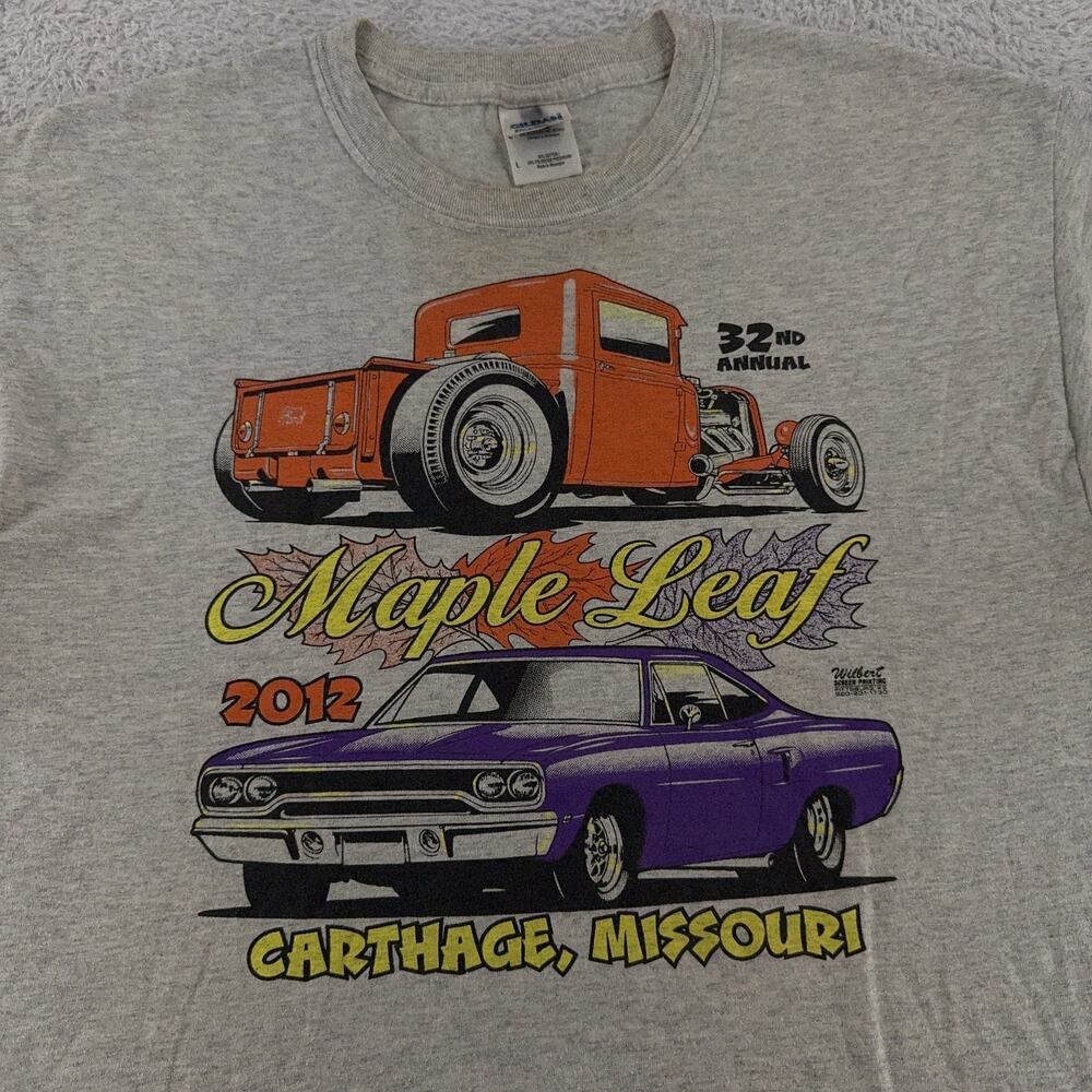 Maple Leaf Car Show Shirt Mens Large Gray 2012 Carthage Missouri Hot Rod Tee
